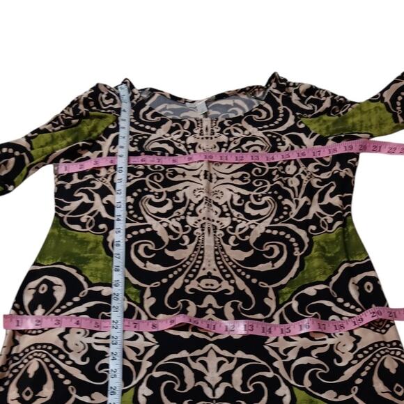 NEW DRESSBARN Dress 14 Stretchy Shirred 3/4 Sleeves Colorful Career Office Event - Picture 5 of 15